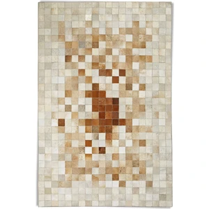 Krem & Kahverengi Doğal Dana Derisi Patchwork Halı 80 x 150 cm