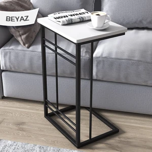 Wessa Serisi Beyaz C Sehpa Yan Sehpa Siyah Metal Ayaklı