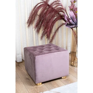 Ömas Konsept Premium Gold Ayaklı Gül Kurusu Düğmeli Kadife Kumaşlı Ahşap Puf,ev Salon Puf Bench Silinebilir Puf