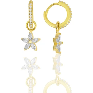 Söğütlü Silver Gümüş Altın Yaldızlı Zirkon Taşlı Lotus Çiçeği Küpe