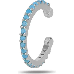 Söğütlü Silver Gümüş Rodyumlu Turkuaz Taşlı Sıkıştırmalı Kıkırdak Küpe Ear Cuff