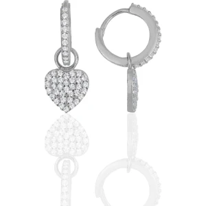 Söğütlü Silver Gümüş Rodyumlu Zirkon Taşlı Kalp Küpe