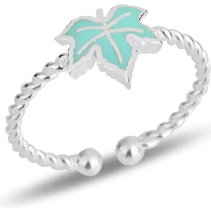 Söğütlü Silver Gümüş Yeşil Mineli Çınar Yaprağı Ayarlamalı Çocuk Yüzüğü