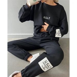 Amor Man Özel Tasarım Ugly Baskılı 3 Iplik Şardonlu Tam Kışlık %100 Pamuk Oversize Yeni Trend  Kadın Eşofman Takımı