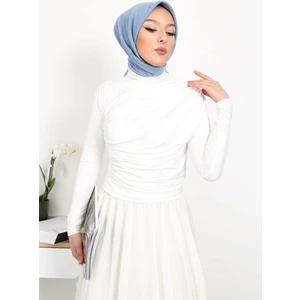 Krem Balıkçı Yaka Drapeli Sandy Bluz