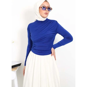 İmaj Butik Saks Mavi Balıkçı Yaka Drapeli Sandy Bluz