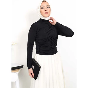 Siyah Balıkçı Yaka Drapeli Sandy Bluz