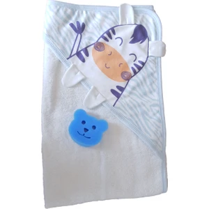 Mavi Zebra Desenli Havlu Bornoz Set&Takım (Lif Hediyeli)