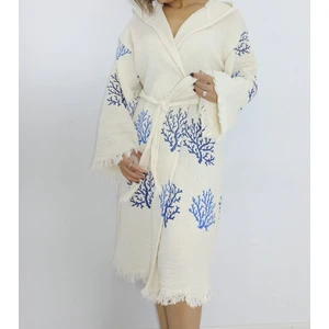 Blue Mercan Desenli Lüks Müslin Bornoz