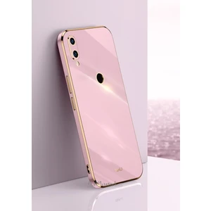 M.TK Moveteck Huawei P20 Lite Uyumlu Kılıf Kamera Lens Korumalı Parlak Gold Kenarlı Yumuşak Silikon Kapak Altın Işlemeli Çercevesi Renki