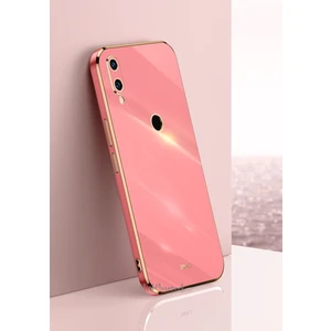 M.TK Moveteck Huawei P20 Lite Uyumlu Kılıf Kamera Lens Korumalı Parlak Gold Kenarlı Yumuşak Silikon Kapak Altın Işlemeli Çercevesi Renki
