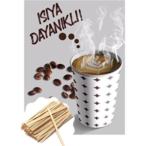 Yok Yok Ambalaj Karton Bardak (6.5oz) 500 Adet - Ahşap Karıştırıcı 500 Adet