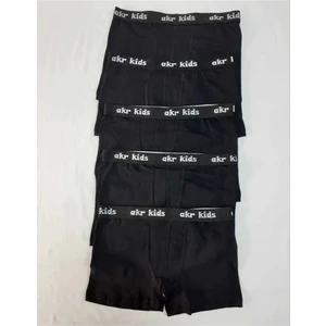 Siyah Erkek Çocuk Likralı Boxer 5 Li Paket Pamuk Üretim