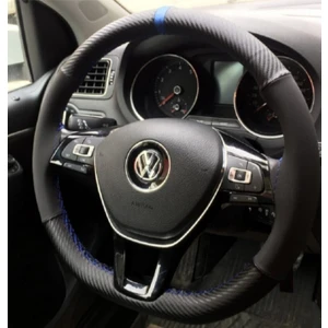 Özgüven Oto Giyim Oto Direksiyon Kılıfı Karbon Alkantre Mavi Yüzük Mavi Ip