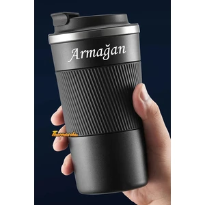 500 ml Kişiye Özel Siyah Termos Mug Kupa, Çay Kahve Kamp Termos, Çift Katmanlı Paslanmaz Çelik Araç Içi Termos