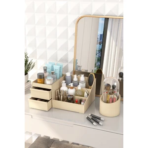 Dovi Home Bonnie Makyaj Kozmetik ve Fırçalık Düzenleyici Organizer 2'li Set Krem
