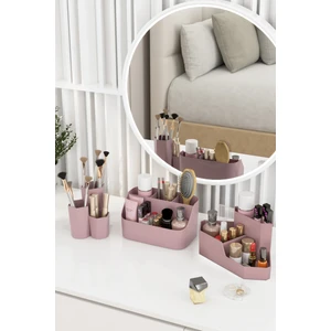 Dovi Home Life Makyaj Düzenleyici ve Kozmetik Saklama Kutusu Organizer 3'lü Set Gül Kurusu