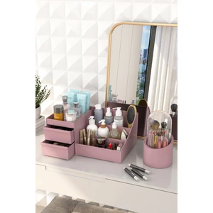 Dovi Home Bonnie Makyaj Kozmetik ve Fırçalık Düzenleyici Organizer 2'li Set Gül Kurusu