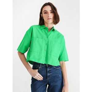 Gömlek Yaka Düz Yeşil Kadın Gömlek Robınson-Y10
