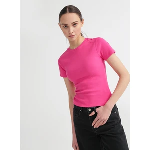 Bisiklet Yaka Fitilli Fuşya Kadın T-Shirt TEO