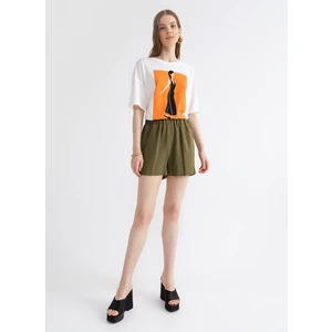 Lastikli Bel Basic Haki Kadın Şort FRANKI