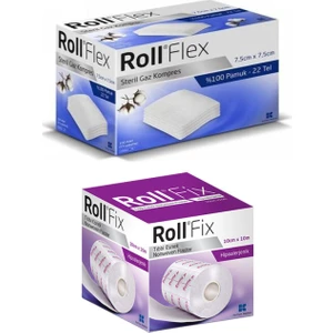 Flex Steril Gaz Kompres Gazlı Bez 7.5x7.5 100 Adet + Rollfix 10CMX10MT