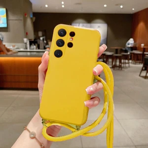 Galaxy A23 ile Uyumlu Ipli Boyun Askılı Silikon Kılıf Kadife Iç Yüzeyli Epiphany Kılıf Sarı