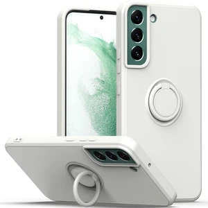 Samsung Galaxy S22 5G İçin İnce Silikon Yüzük Stand Telefon Kılıfı - Beyaz (Yurt Dışından)