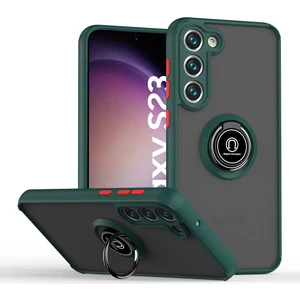 Samsung Galaxy S23 İçin Yüzük Stand Mat Sert Silikon Telefon Kılıfı - Koyu Yeşil (Yurt Dışından)