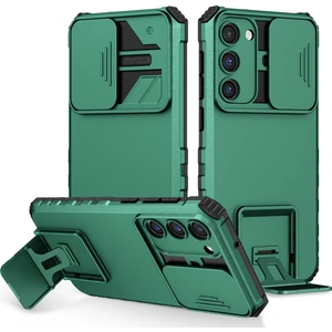 Samsung Galaxy S23 Kayar Kamera Kapaklı Sağlam Standı Telefon Kılıfı - Yeşil (Yurt Dışından)