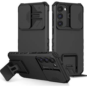 Samsung Galaxy S23 Kayar Kamera Kapaklı Sağlam Standı Telefon Kılıfı - Siyah (Yurt Dışından)