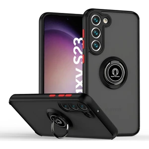 Samsung Galaxy S23 İçin Yüzük Stand Mat Sert Silikon Telefon Kılıfı - Siyah/kırmızı (Yurt Dışından)