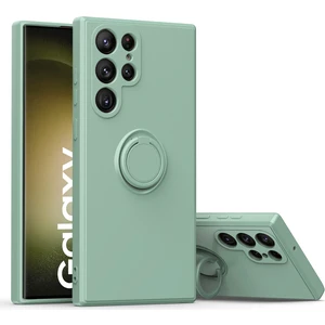 Samsung Galaxy S23 Ultra İçin İnce Silikon Yüzük Stand Telefon Kılıfı - Turkuaz (Yurt Dışından)