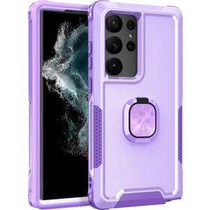 Samsung Galaxy S23 Ultra İçin Yüzük Stand Silikon Sert Pc Tampon Telefon Kılıfı - Mor (Yurt Dışından)