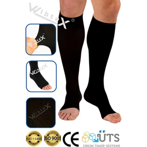 Diz Altı Varis Çorabı Burnu Açık (Siyah Renk) Orta Basınç Ccl2(Çift Bacak)