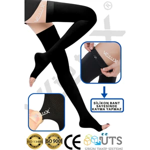 Diz Üstü Varis Çorabı Burnu Açık (Siyah Renk) Orta Basınç Ccl2(Çift Bacak)