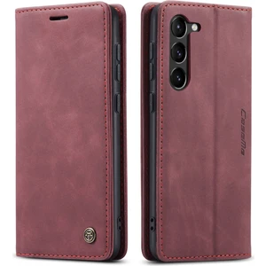 Samsung Galaxy S23 İçin Retro Pu Deri Cüzdan Flip Standlı Telefon Kılıfı - Kırmızı (Yurt Dışından)