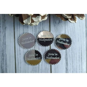 Pleksi Lazer Kesim Tırtık Kenar Daire Etiket Isim Nişan Doğum Yapışkanlı 25 Adet Altın 3.5 cm