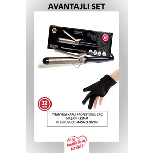 EPS319 Titanyum Kaplı Profesyonel Saç Maşası 32MM Isıya Dayanıklı Eldivenli