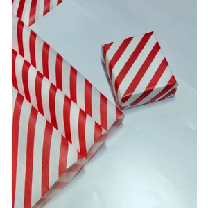 Tuğset Etiket Kırmızı Beyaz Verev Çizgili Hediye Paketi, Yılbaşı Paketleme Kağıdı, Ambalaj 50X70 cm 10 Adet