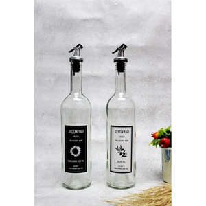 2'li 750 ml Akıtmaz Şeffaf Zeytinyağı Sıvıyağ Şişesi Cam Yağdanlık Akıtıcılı Yağlık 750ML