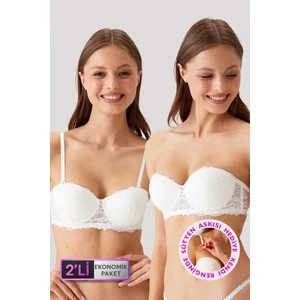 Pierre Cardin 2'li Ekonomik Paket Ekru 6203-2 Balenli Destekli Straplez Dantelli Sütyen Set