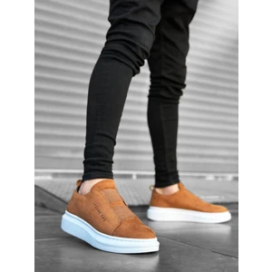 BA0307 Boa Kalın Süet Yüksek Taban Çift Bant Taba Beyaz Erkek Ayakkabı