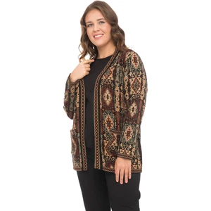 uludağ triko Kadın Gümüş Etnik Desenli Cepli Kilim Hırka