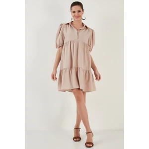 Rahat Kesim Gömlek Yaka Balon Kollu Elbise Bayan Elbise 6235541