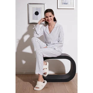 Puantiyeli Rahat Kesim Gömlek Yaka Bol Paça Pijama Takımı Bayan Pijama Takımı 6110310