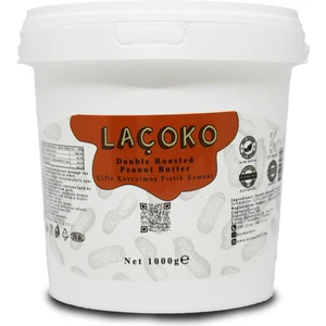 LAÇOKO 1 KG Kova Şekersiz, Katkısız, Glutensiz, Vegan, Doğal Çifte Kavrulmuş Yer Fıstığı Ezmesi (1 KG)
