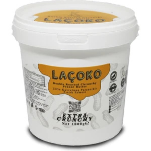 LAÇOKO  1 KG Şekersiz, Katkısız, Glutensiz, Vegan, Doğal Çifte Kavrulmuş Parçacıklı Extra Crunchy Yer Fıstığı Ezmesi (1 KG)