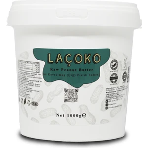 LAÇOKO  1 KG Kova Şekersiz, Katkısız, Glutensiz, Vegan, Doğal Az Kavrulmuş (ÇİĞ) Yer Fıstığı Ezmesi (1 KG)