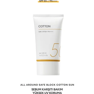 Yağlanma Eğilimi Gösteren Ciltler İçin Mat Bitişli Güneş Kremi All Around Safe Block Cotton Sun